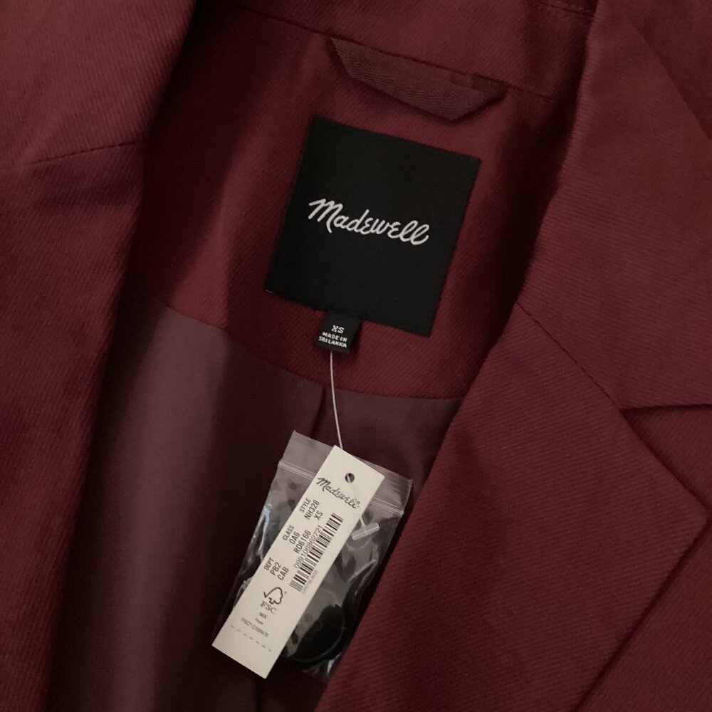 NWT MADEWELL Caldwell Drapeweave Double Breasted Blazer Jacket in CABERNET XS - Picture 7 of 7